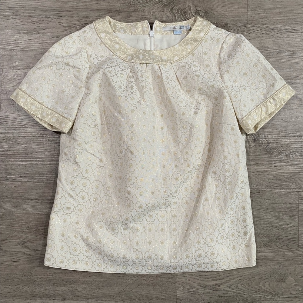 Boden Jaquard Floral‎ Elegant Cream and Gold Women's Top
